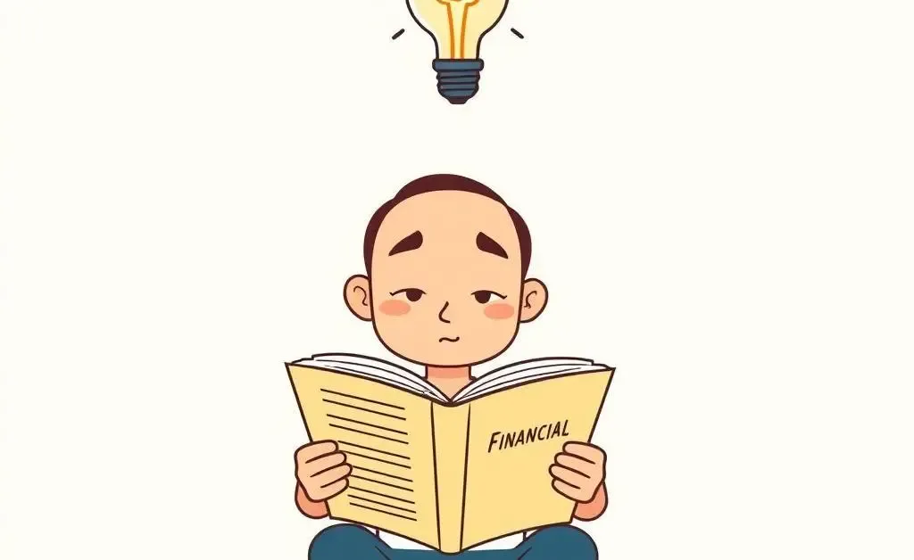 A person with a light bulb above their head reading a financial book