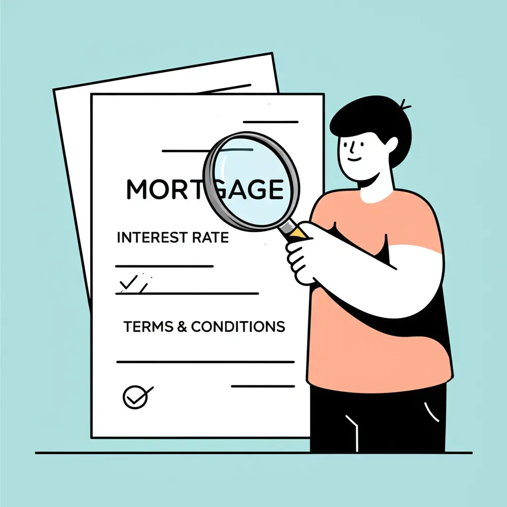 A person examining mortgage agreements with a magnifying glass