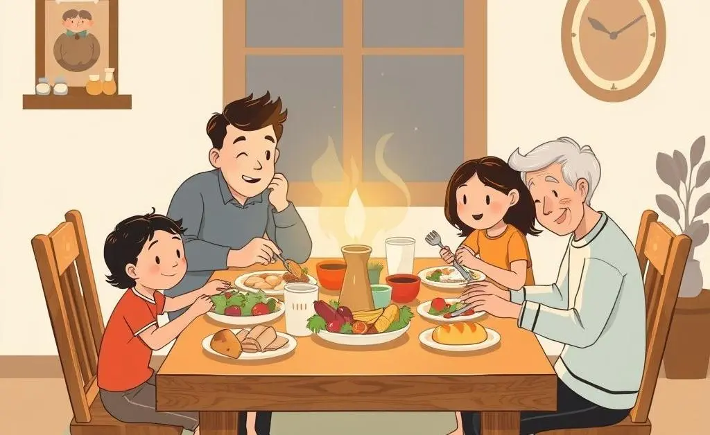 Family enjoying a homemade meal together
