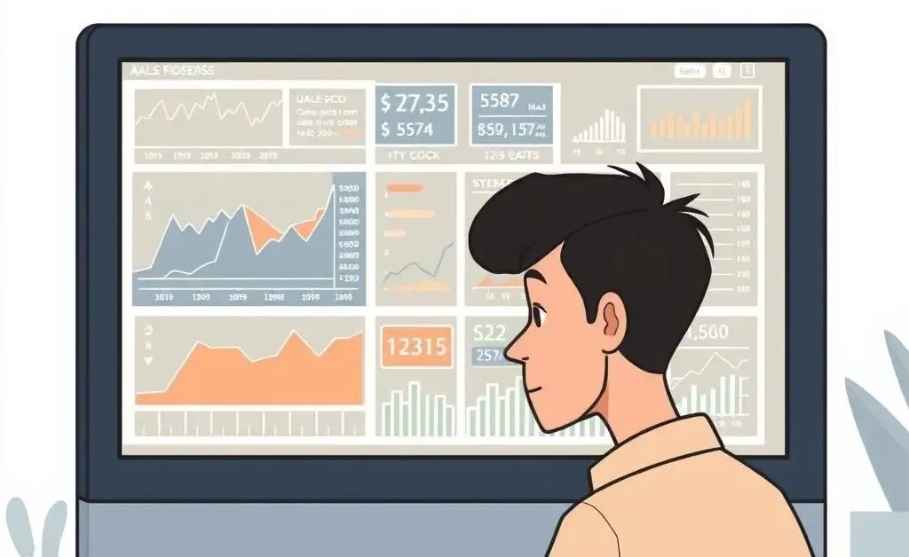 A person looking at stock listings on a computer monitor.