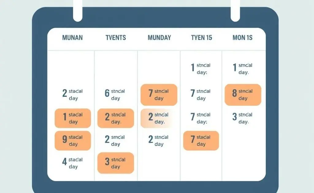 Illustration of a calendar with a balanced schedule of workouts and financial check-ins.