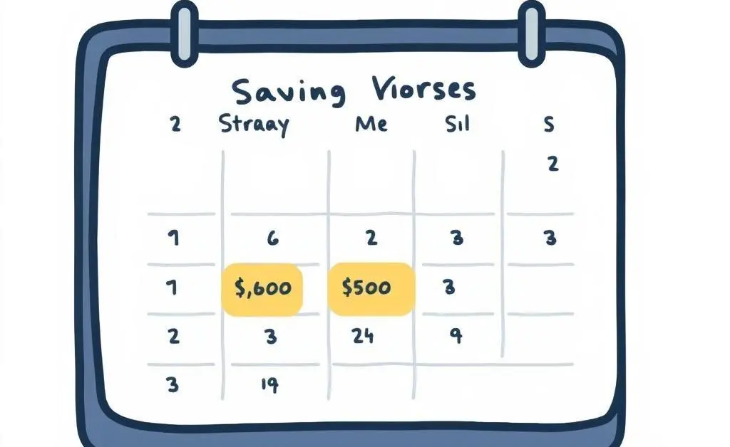 Calendar with savings goals highlighted
