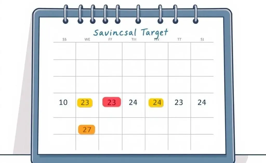 Calendar with marked savings goals.