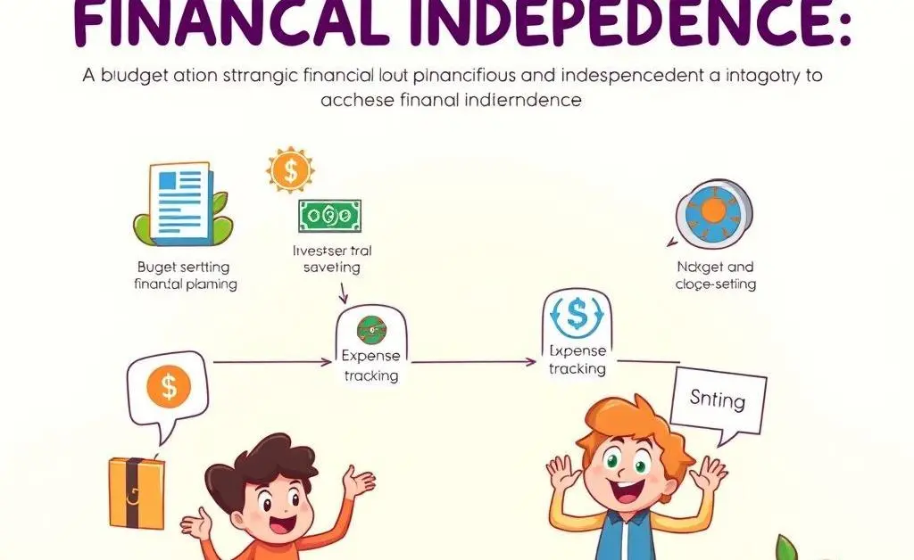 A flowchart illustrating budgeting and planning steps toward financial independence.