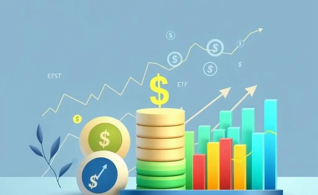 A clean, modern illustration of diverse investment options like stocks, bonds, and ETFs.