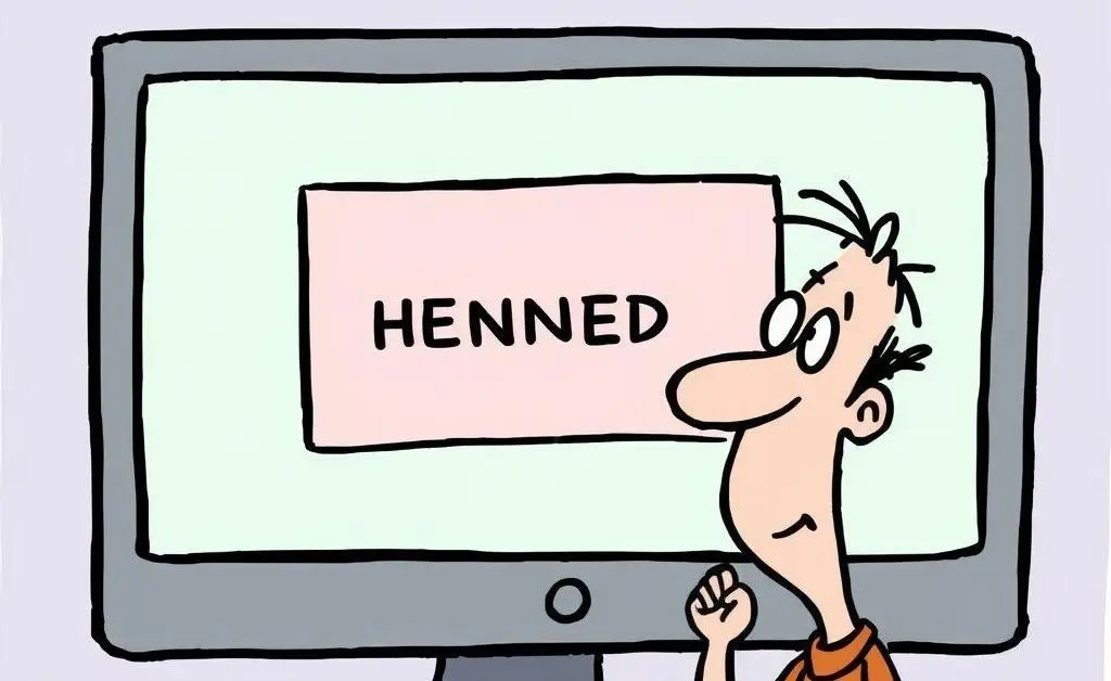Cartoon showing a computer with a denied access screen and a person looking relieved.