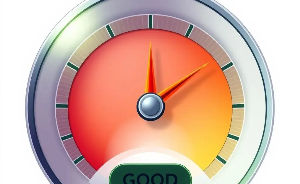 Illustration of a credit score meter pointing to good credit score range