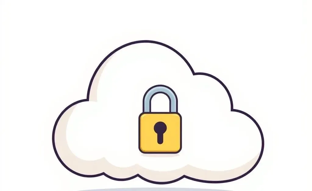 A minimalist cartoon of a cloud with a lock, indicating secure cloud storage for data backups.