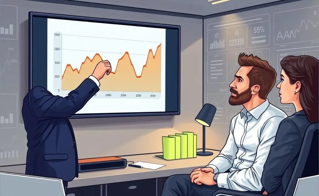 Illustration of a financial advisor explaining a chart of interest rates to a client