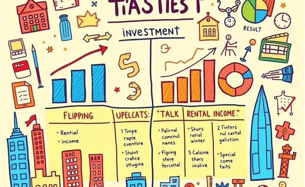 A chart comparing real estate investment strategies, in a colorful, hand-drawn style.