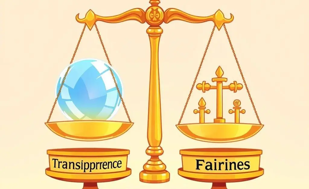 Scales balancing on words like Transparency and Fairness