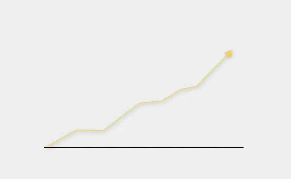 A minimalist chart showing a rising line representing investment growth over time.