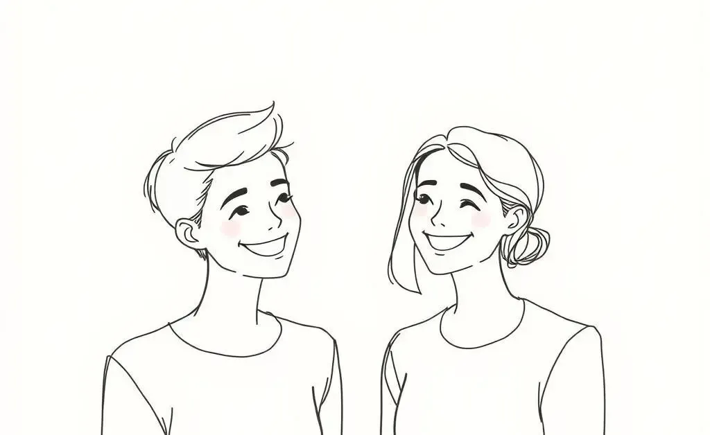 Two people exchanging friendly smiles.