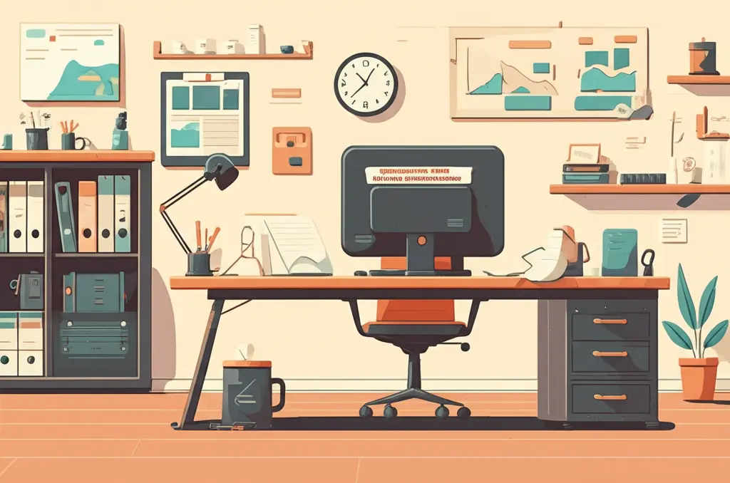A cartoon-style office environment with an open letter on the desk titled 'Resignation for New Opportunities'.