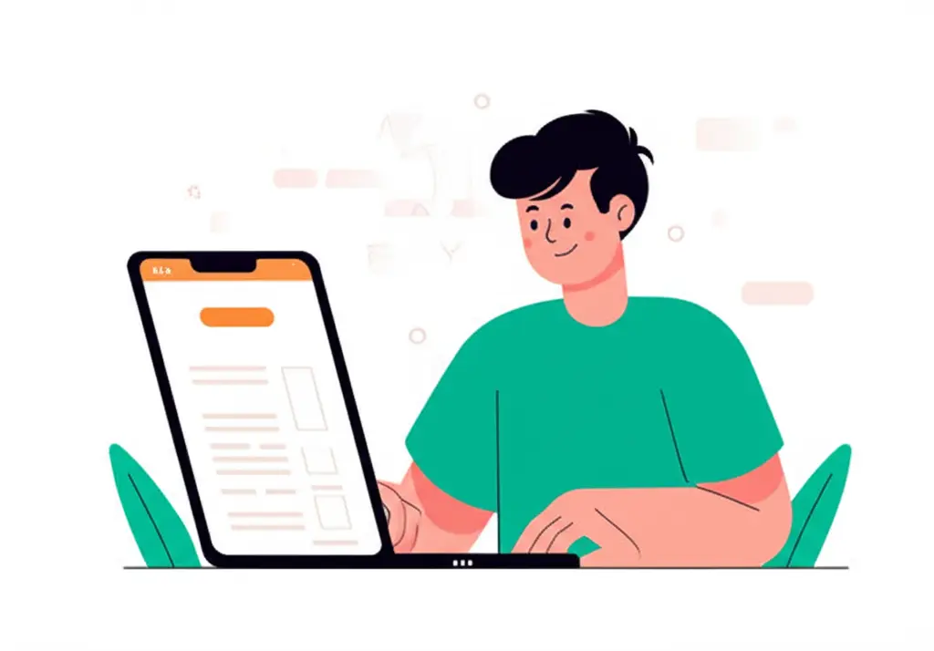 Cartoon-style image of a person happily checking their passbook or savings account details.