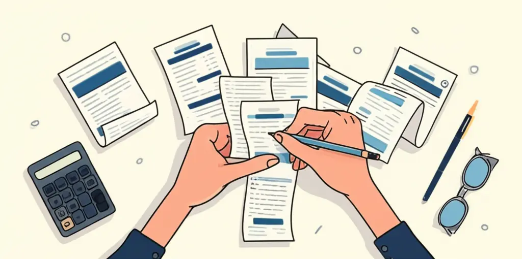 Person organizing bills and receipts