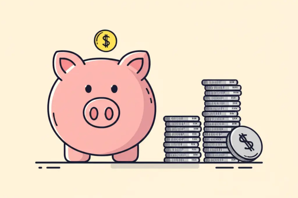 Illustration of a piggy bank with coins