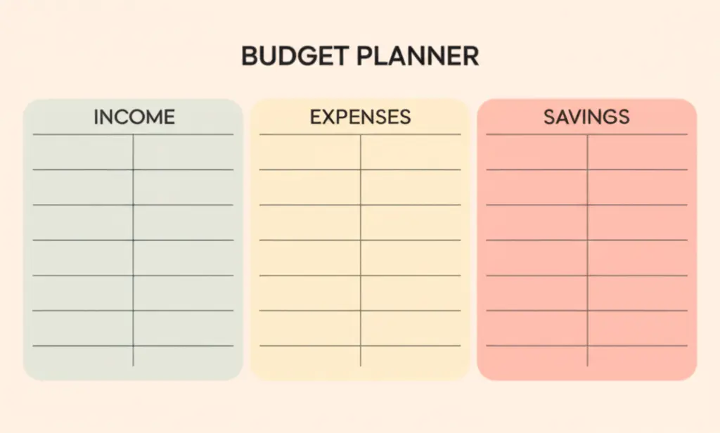 Budget planner diagram with columns