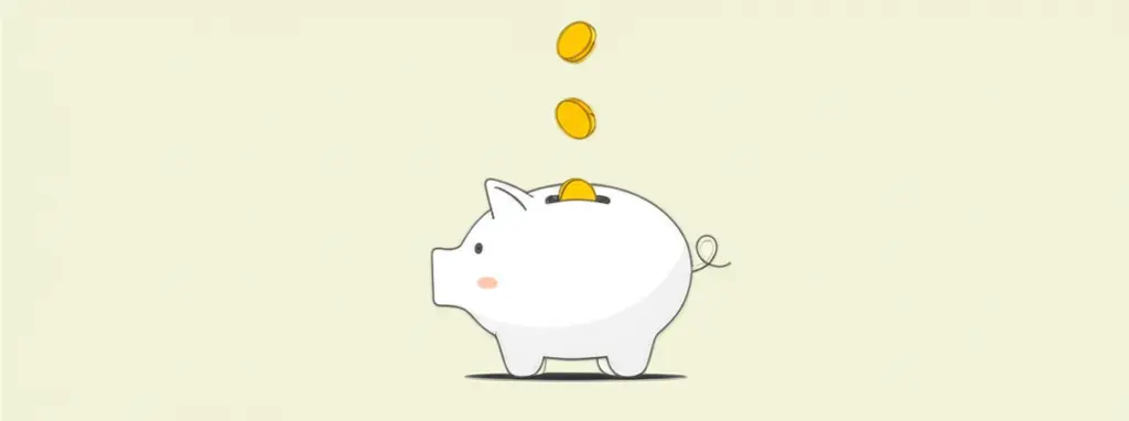 Cartoon piggy bank with coins