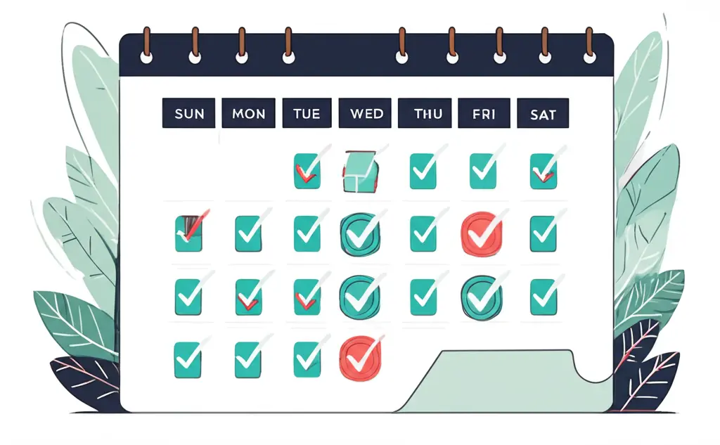 Calendar with financial goals marked as completed
