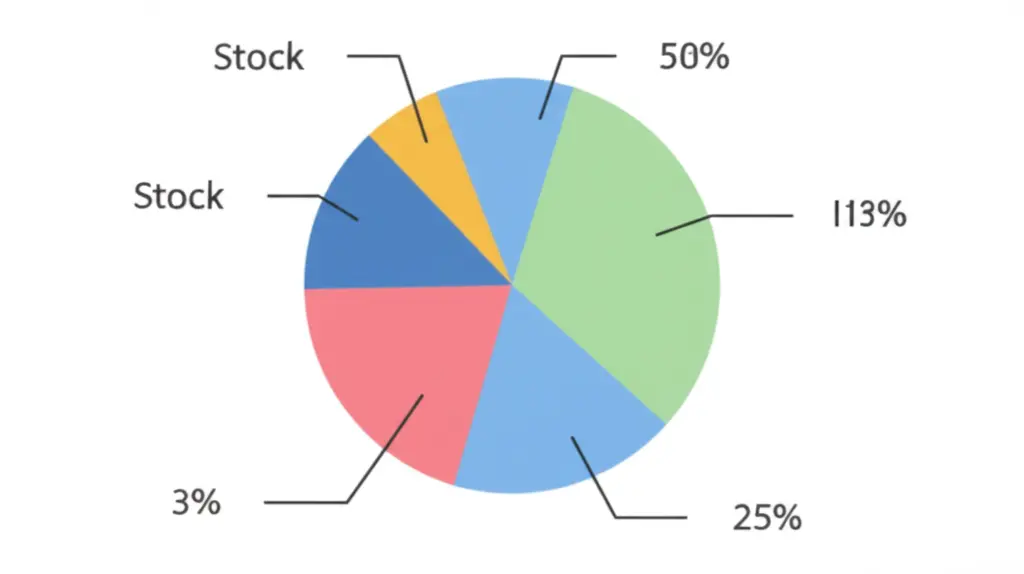 Cartoon of a pie chart showing different stock allocations in a portfolio