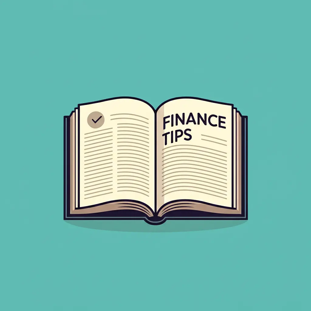 Illustration of an open book with 'Finance Tips' written on the page