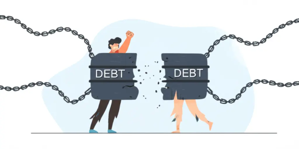 Person breaking free from debt chains