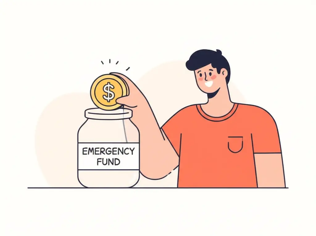 Person putting coin in emergency fund jar