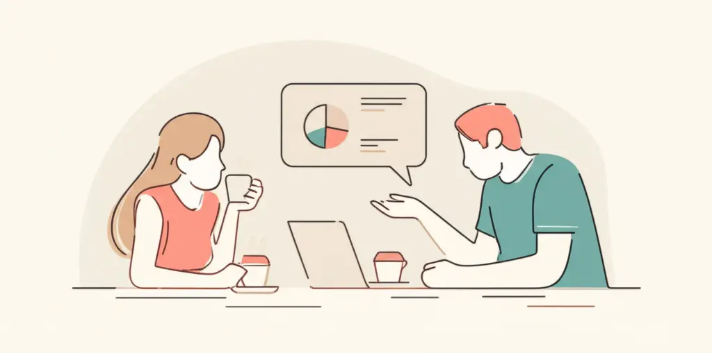 Two friends discussing investments over coffee