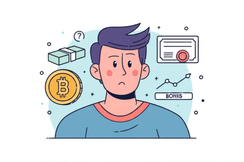 Person surrounded by financial symbols