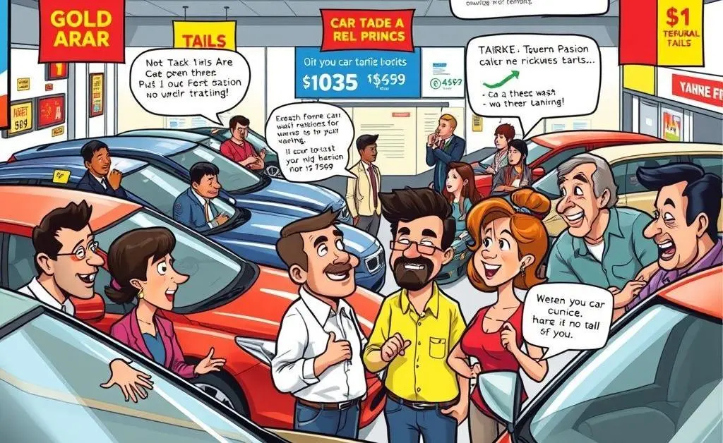Customers considering tariff-affected cars at a dealership