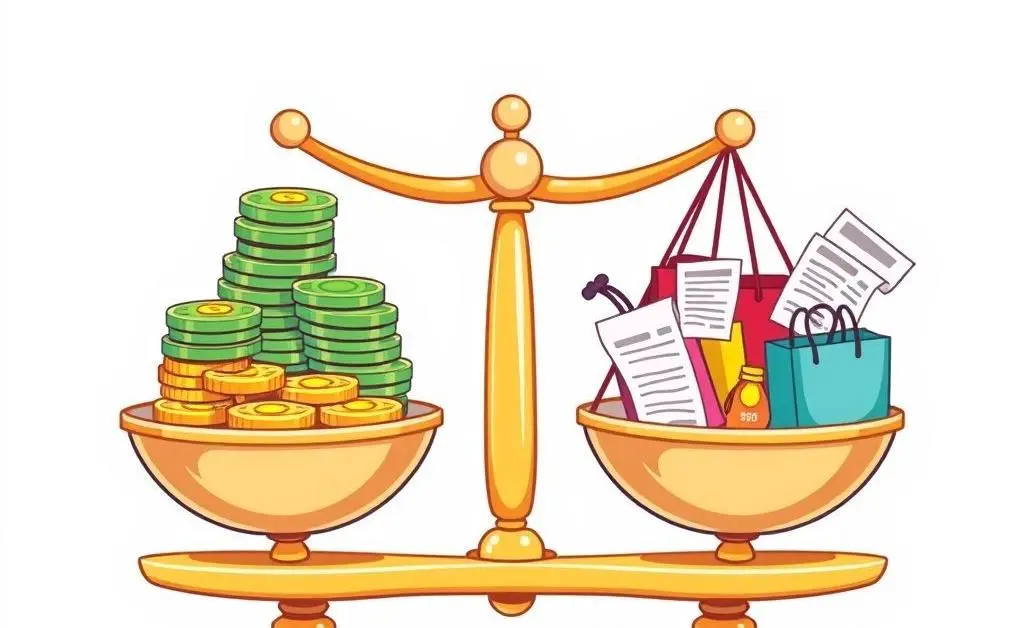 Balance scale showing income and expenses