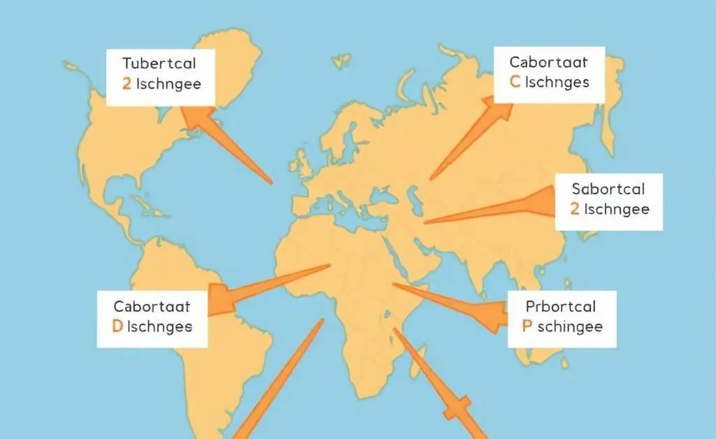 World map illustrating global stock exchanges