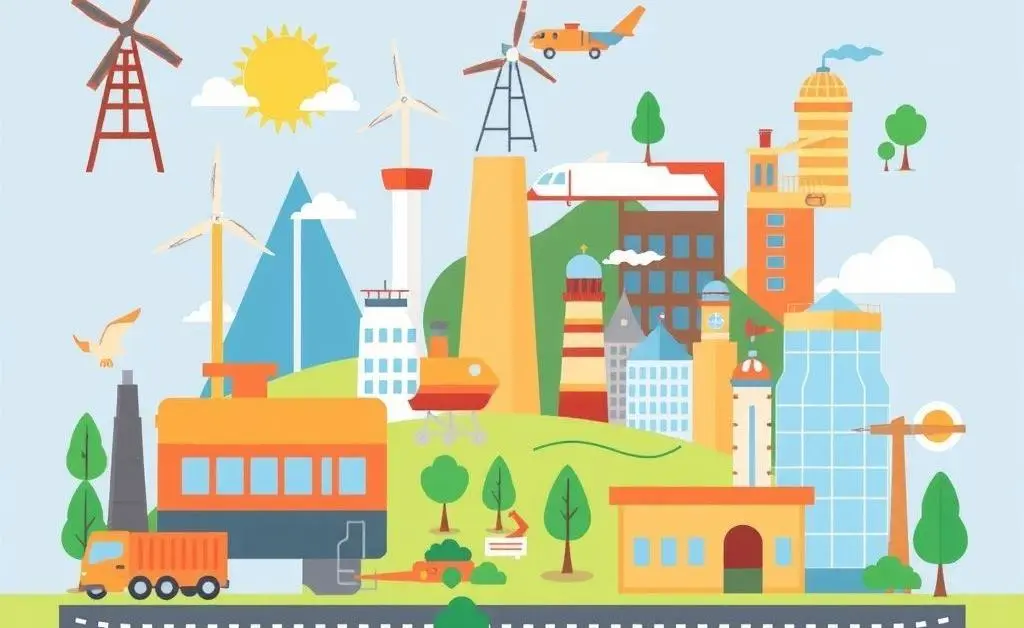 Illustration of different economic industries influenced by government decisions