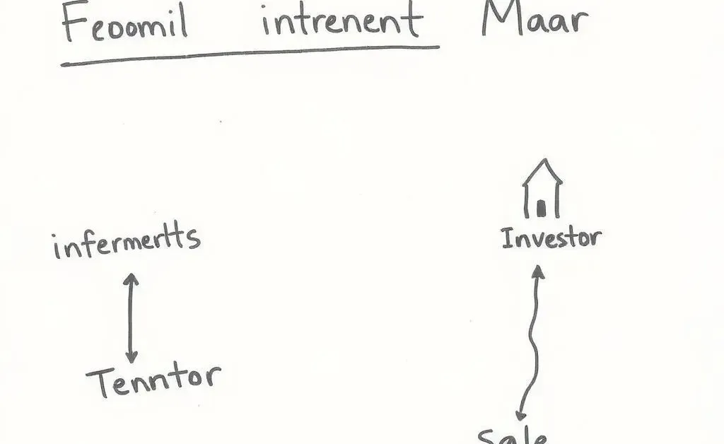 A hand-drawn map showing a path from inheritance to property sale, with stops like 'Tenant', 'Investor', and 'Sale'.