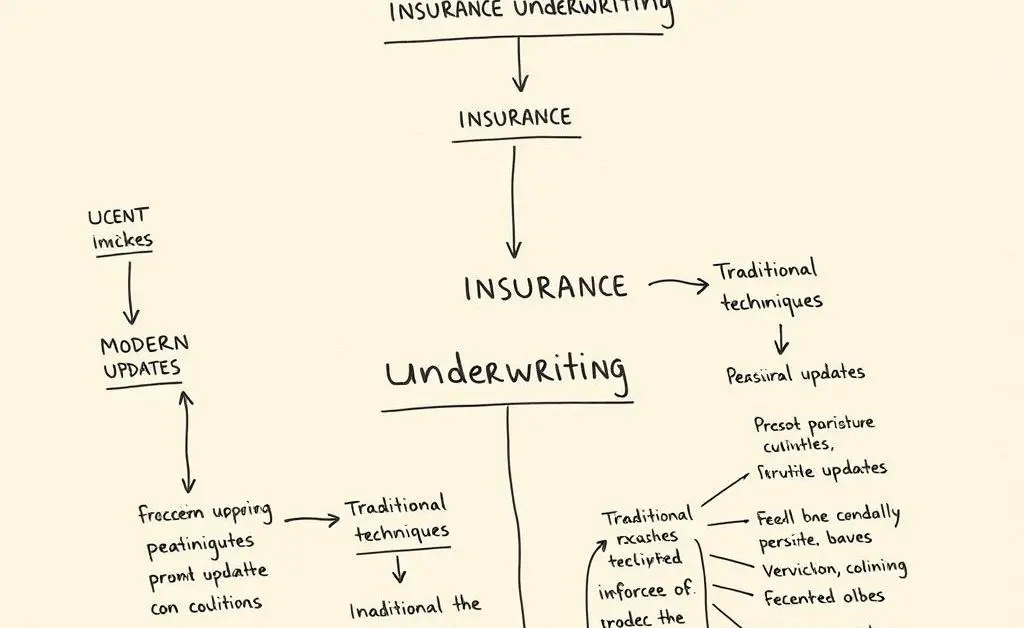 A hand-drawn flowchart depicting changes in insurance underwriting processes