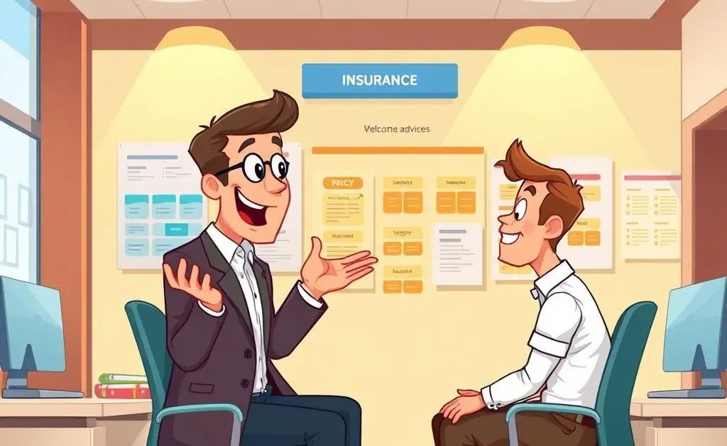 A person receiving policy guidance in an office from an insurance advisor.