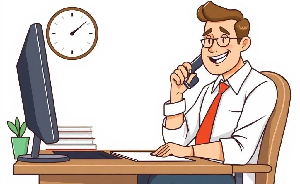 Insurance agent sitting at a desk, smiling and talking on the phone