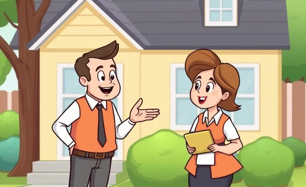 Illustration of a friendly insurance agent discussing with a homeowner.