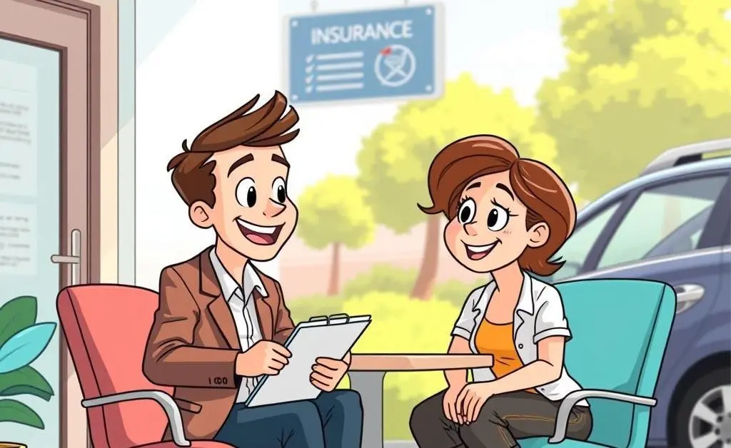 Two characters discussing insurance