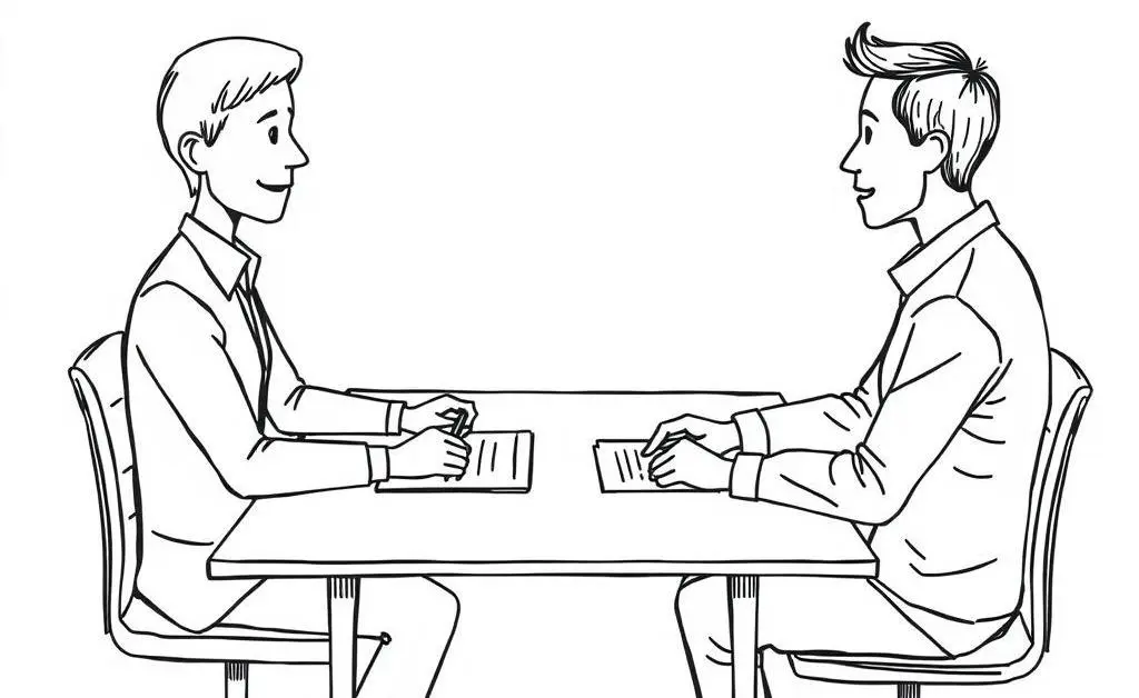 Drawing of a person discussing insurance with an agent.
