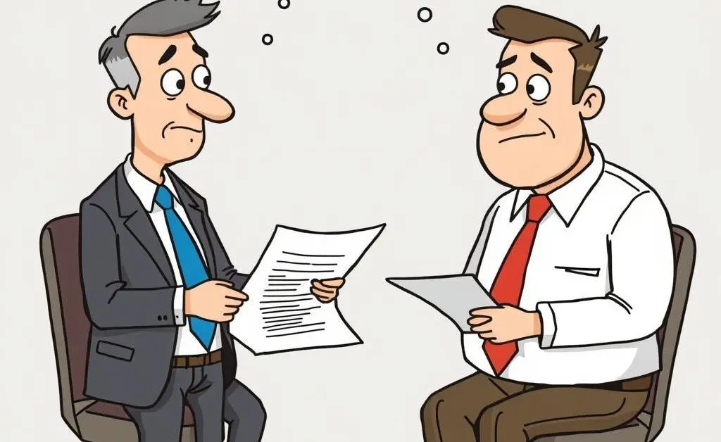 Cartoon of an insurance agent explaining policy details to a confused business owner.