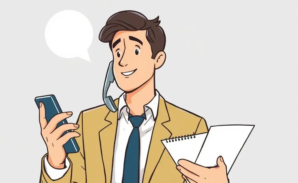 An illustration of an insurance agent holding a phone and taking notes.