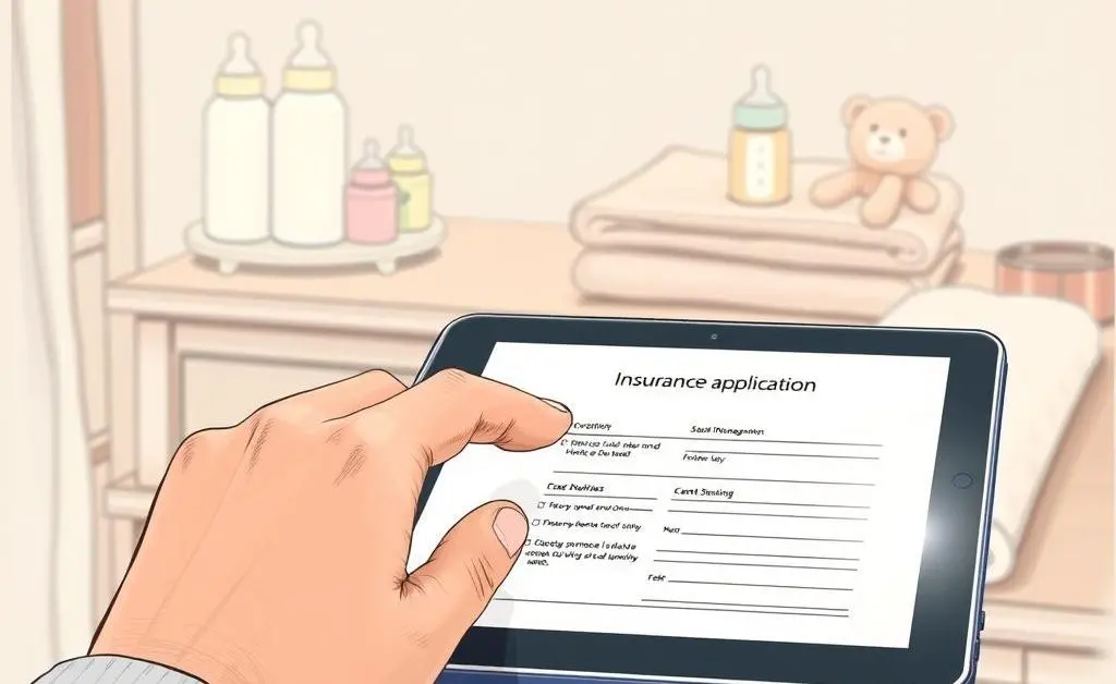Hand filling out an insurance form on a tablet