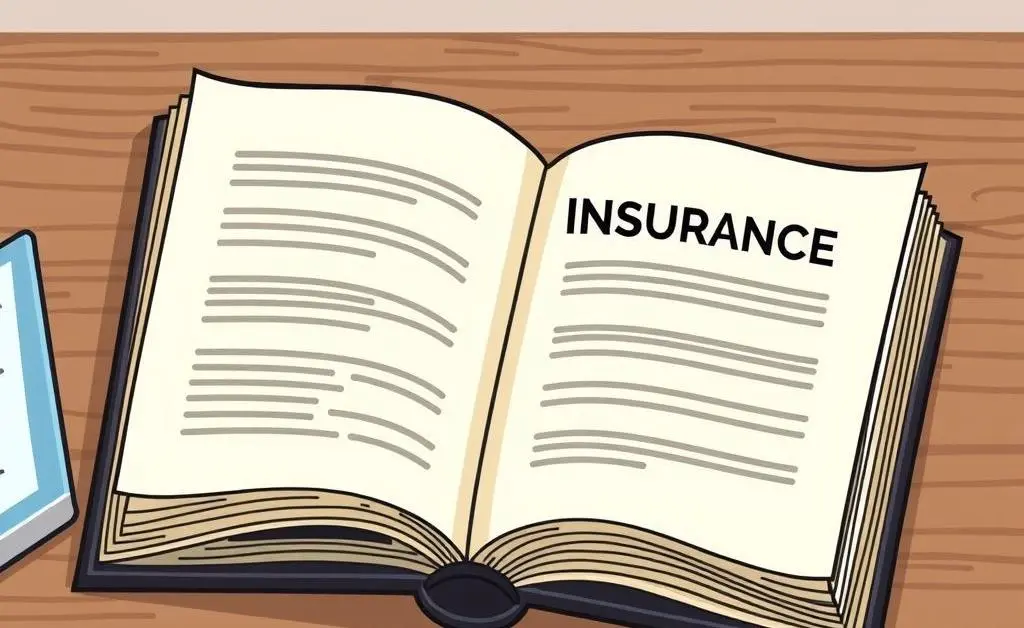 An open insurance policy book on a wooden desk