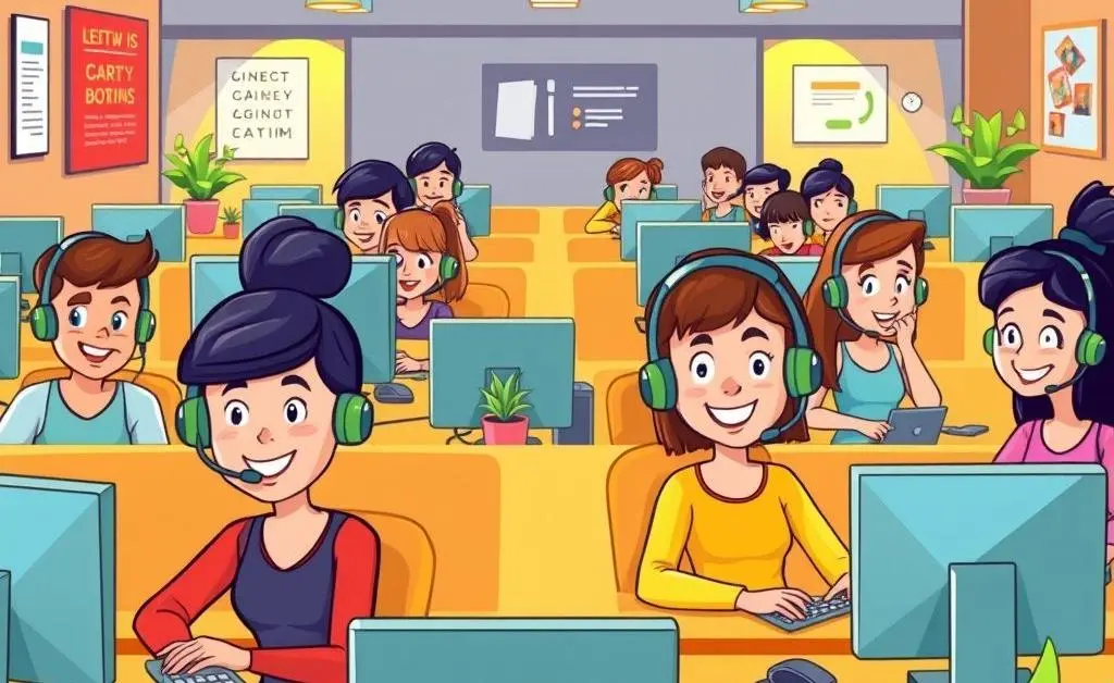 Call center employees assisting customers.