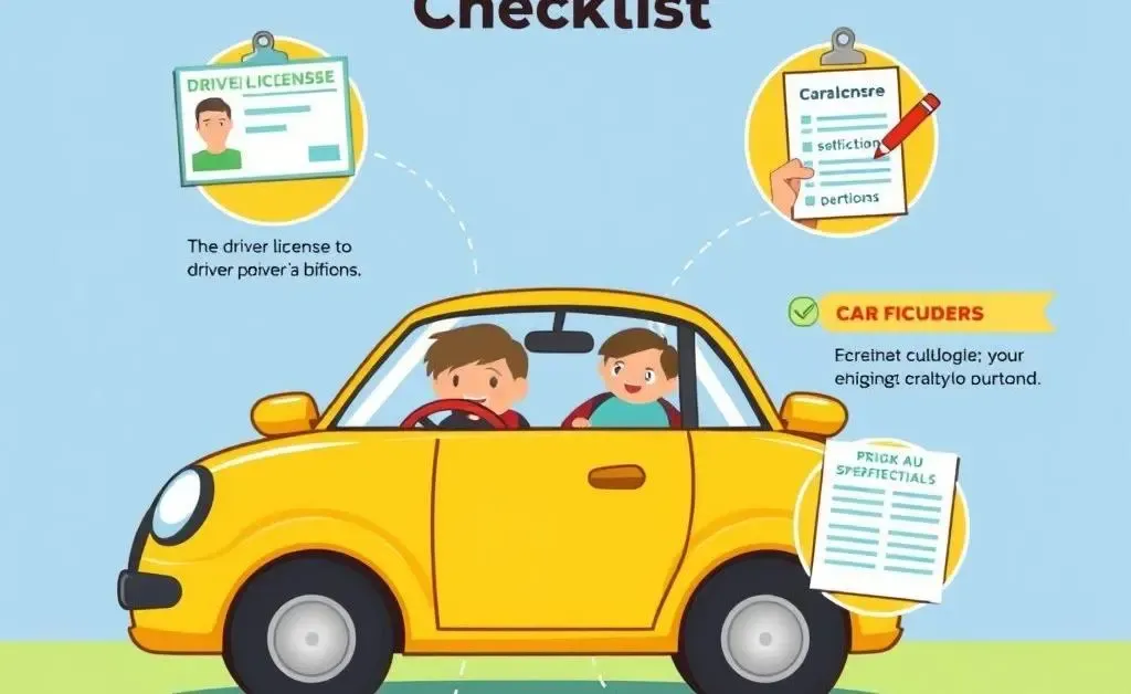 Checklist of car insurance requirements with a friendly design.