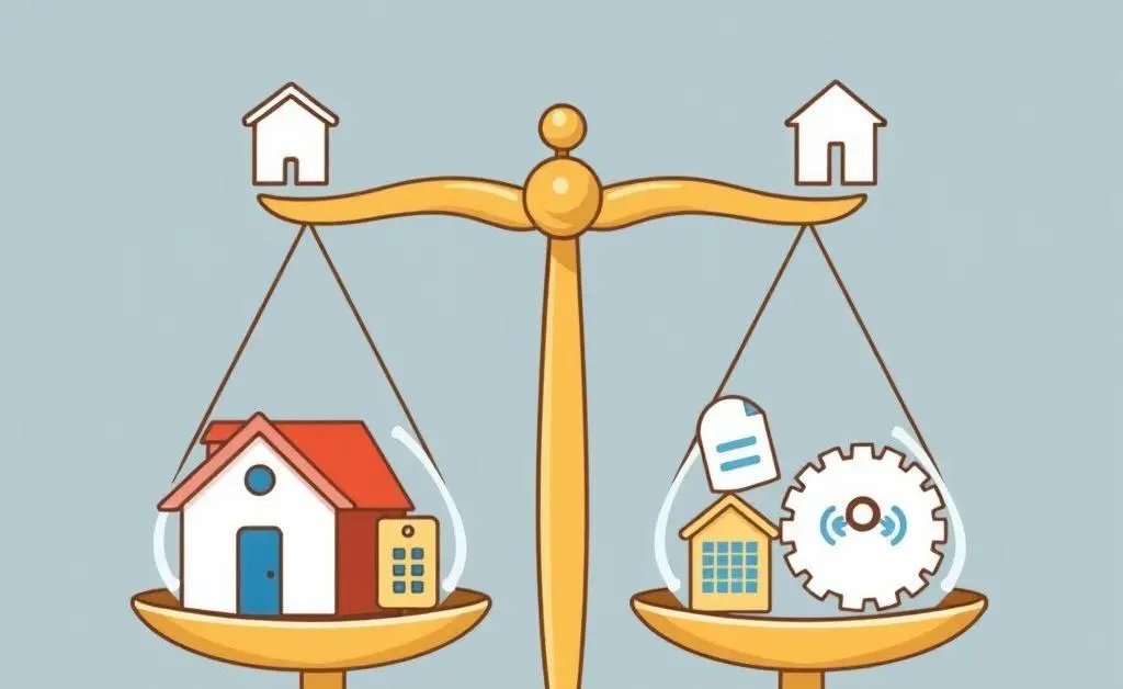 A cartoon of scales with different insurance policy symbols on each side, illustrating weighing options.