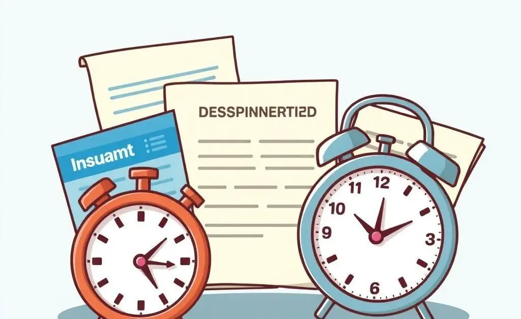 Insurance documents and a clock