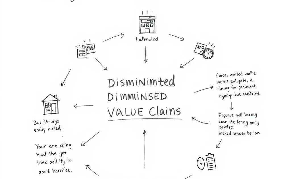 A hand-drawn chart explaining the process of diminished value claims